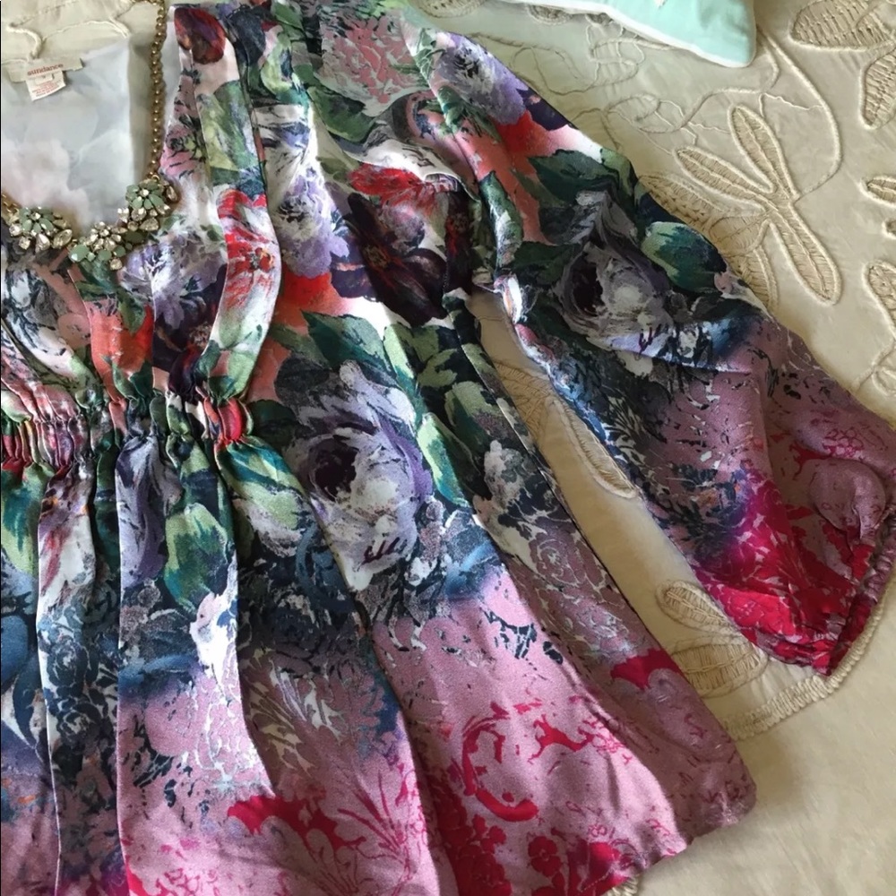 Sundance Catalog $138 M sugar plum garden blouse floral silk top long sleeve - Picture 6 of 6